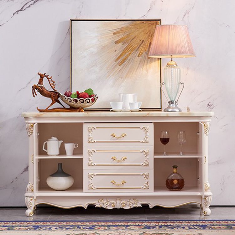 Glam Sideboard White Wood with Door and Drawer for Living Room