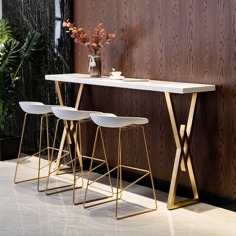 Glam Marble Bar Table with Rectangle Table Top Gold Double Pedestal Table - 42" H