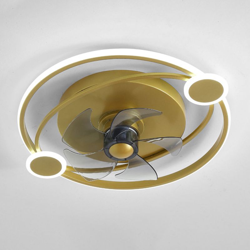 7-Blade Contemporary Ceiling Fan Golden LED Fan with Light for Foyer