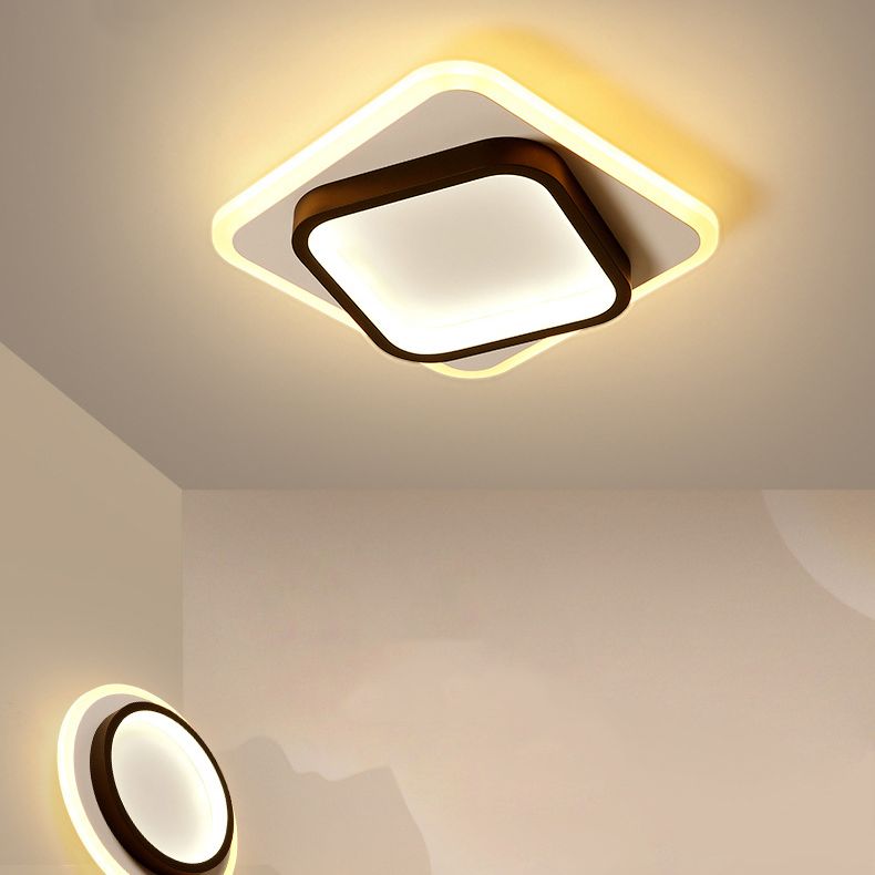 LED Modern Flush Mount Geometric Shape Metal Ceiling Light with Acrylic Shade for Bedroom