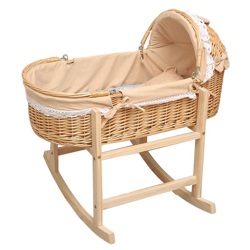 Traditional Wood Nursery Crib Oval Wicker Moses Basket in Natural