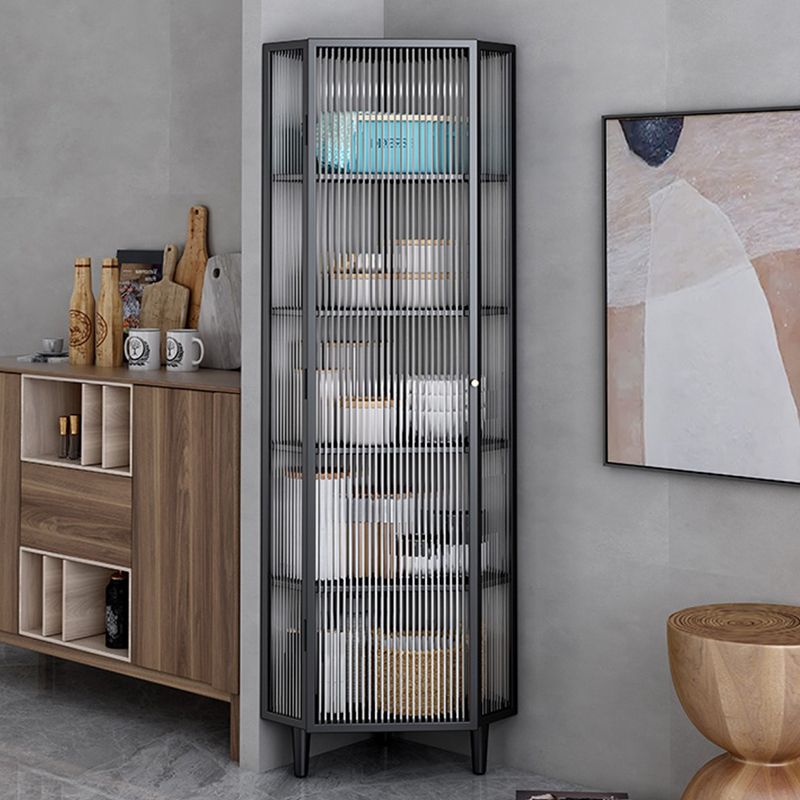 Contemporary Metal Curio Cabinet Corner Unit Display Cabinet with Doors for Dining Room