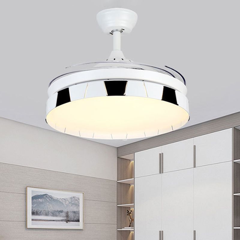 42" Width Round Semi Flush Mount Contemporary Acrylic White-Black LED Pendant Fan Light with 4 Clear Blades