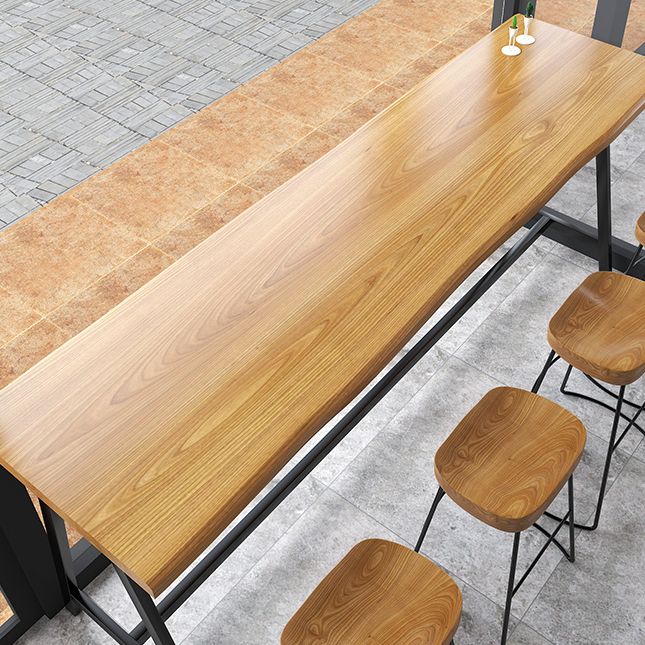 Pine Wood Bar Dining Table Industrial Rectangle Bar Dining Table with Black Trestle Base