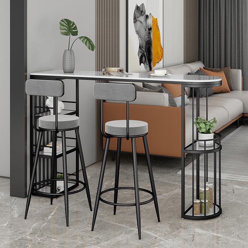 Contemporary Style Bar Table Stone Double pedestal Bistro Bar Desk with Storage