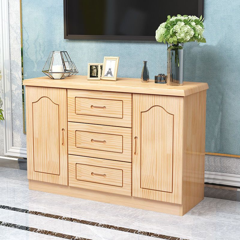 Modern Style Pine Wood TV Stand Closed Storage TV Console with 3 Drawers