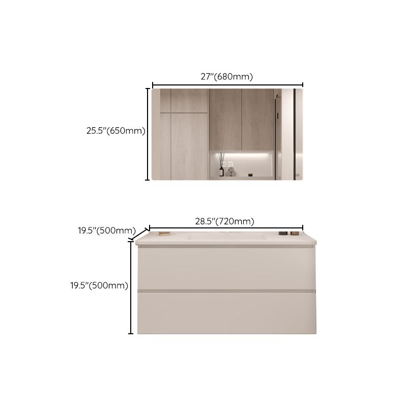 White Bathroom Vanity Wood Rectangle Single Sink Wall Mount 2 Drawers Vanity Set