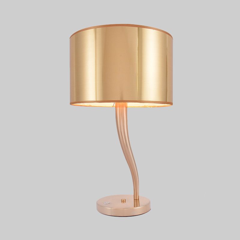 1 Bulb Cylindrical Task Lighting Modern Fabric Reading Book Light in Gold for Bedside