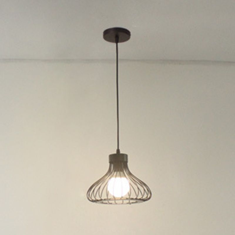 Retro Wrought Iron Industrial Style Chandelier 1 Light Black Pendant Light Kitchen Lighting