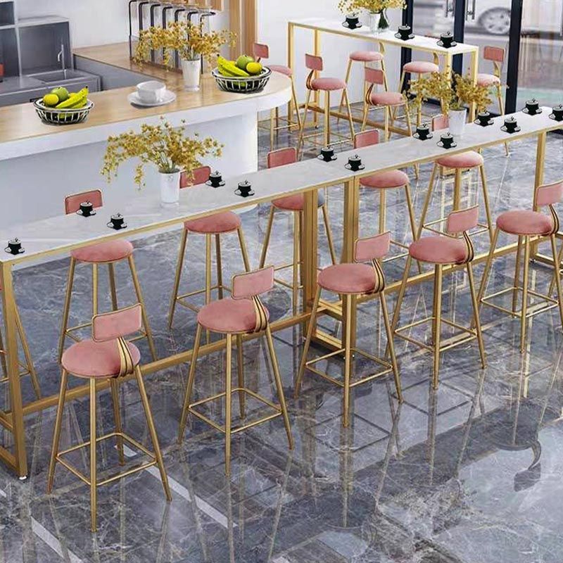 Glam Bistro Table with Gold Metal Trestle Polished Finish Stone Top Bar Table