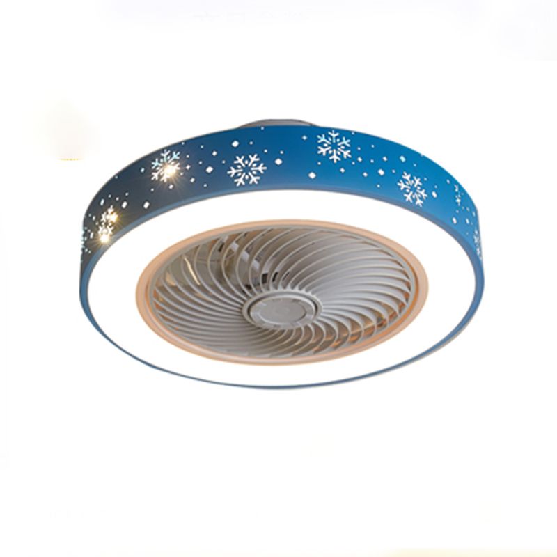 Nordic Hollowed-out Round Fan Lamp Metallic Bedroom LED Semi Flush Ceiling Light