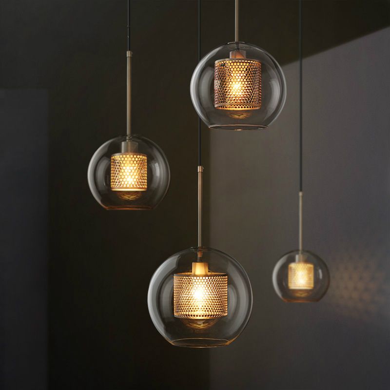 1 Light Globe Hanging Ceiling Lights Industrial Style Clear Glass Pendant Light Fixtures for Restaurant