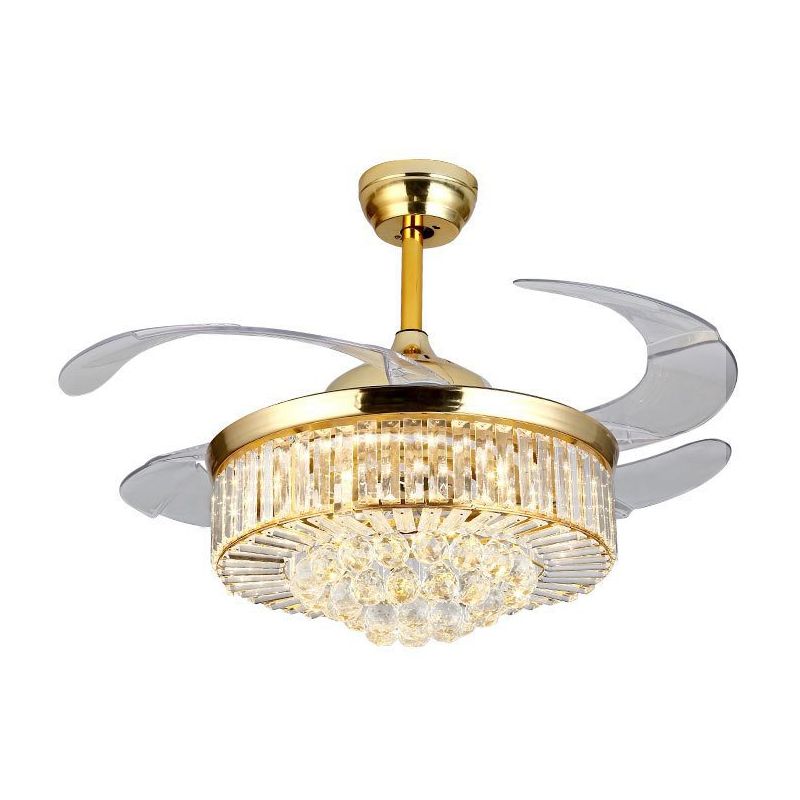 Faceted Crystal Bowl Semi Flush Ceiling Light Modern 19" Wide LED Pendant Fan Lamp, 4 Blades