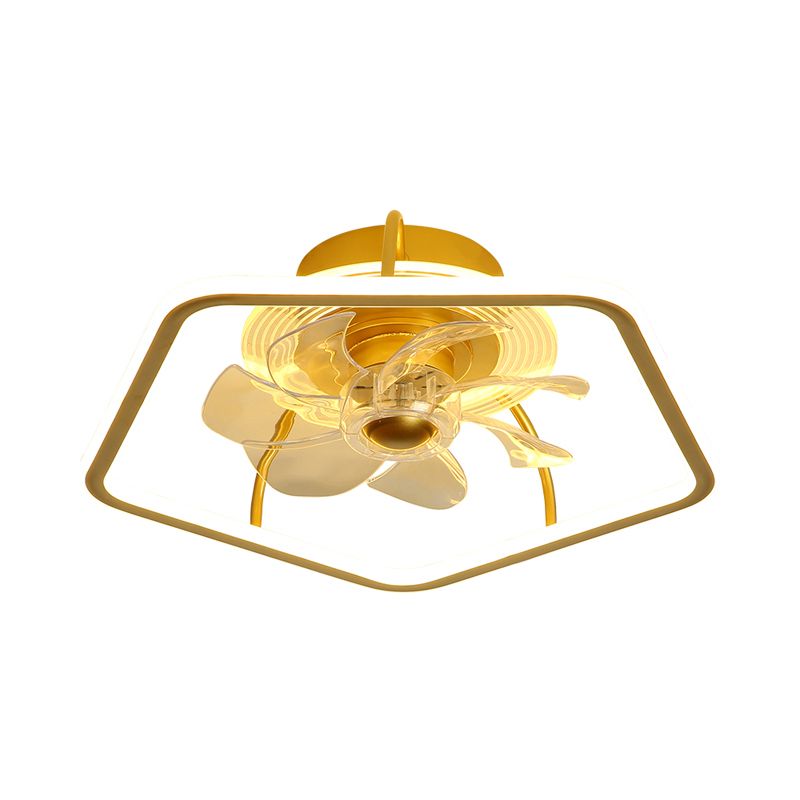 Pentagon Hanging Fan Light Contemporary Acrylic 19" W LED Bedroom Semi Flush Mount in Black/Gold, 7 Blades