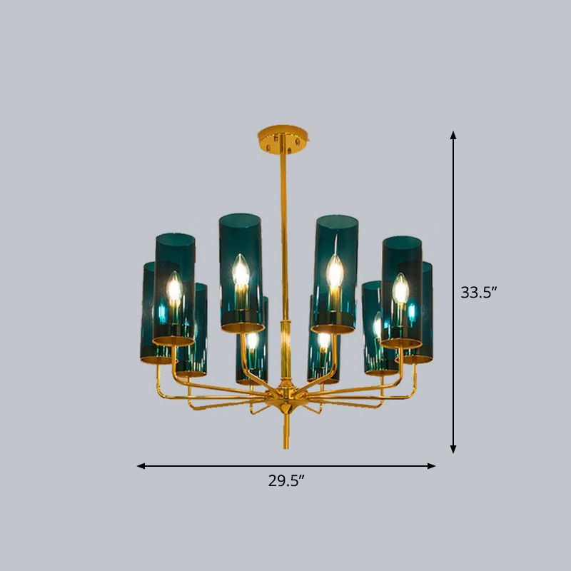 Cylindrical Up Chandelier Postmodern Glass Brass Finish Hanging Light for Living Room