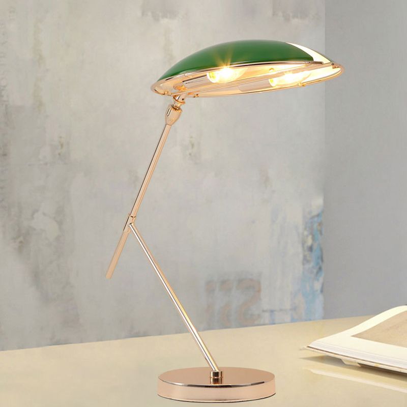 Metal Flat Dome Reading Book Light Modern 2-Bulb Green Table Lamp with Plug In Cord