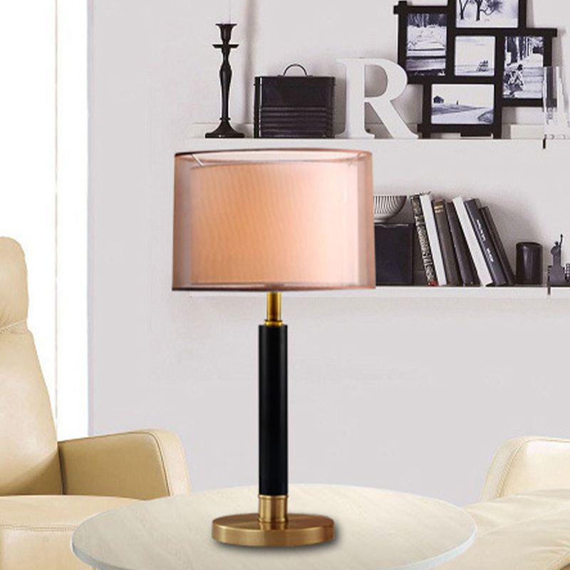 Modernism Drum Task Lighting Fabric 1 Bulb Small Desk Lamp in Gold for Living Room