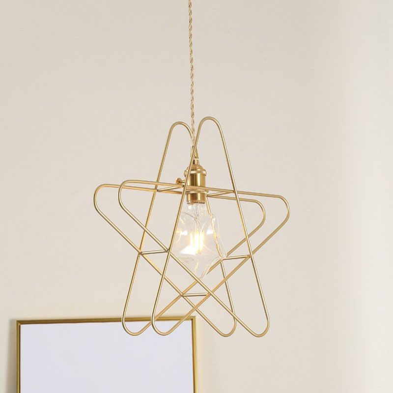 STAR -frame Iron Suspension Lighting Retro Style 1 Head Restaurant Hanglampje Licht in goud