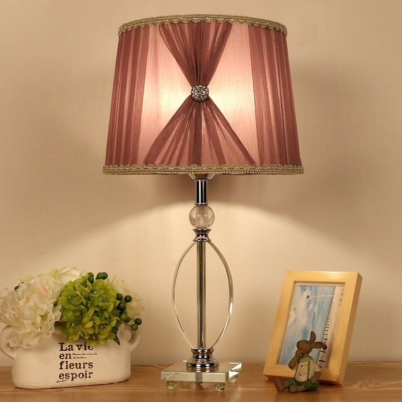 K9 Crystal Barrel Night Light Minimalism 1 Head Table Lamp in Purple with Faux-Braided Detailing