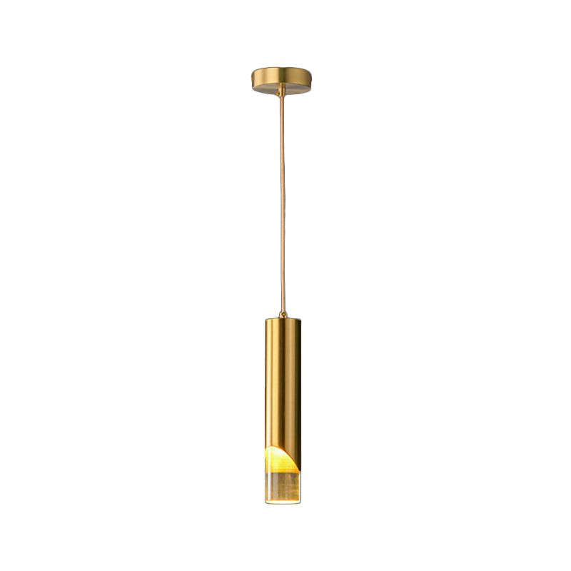 Pendre à LED cylindrique en or dans la lampe suspendue en cuivre de style luxe moderne avec nuance acrylique