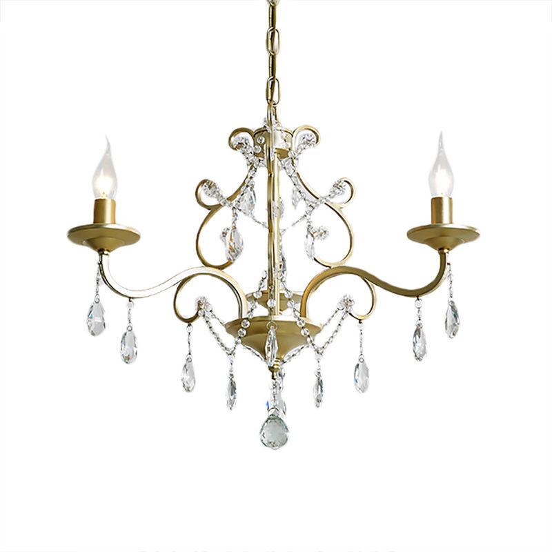 Vintage Exposed Chandelier Lamp Metal 3/6/8 Bulbs Chandelier Pendant Light with Clear Crystal Deco in Gold Finish