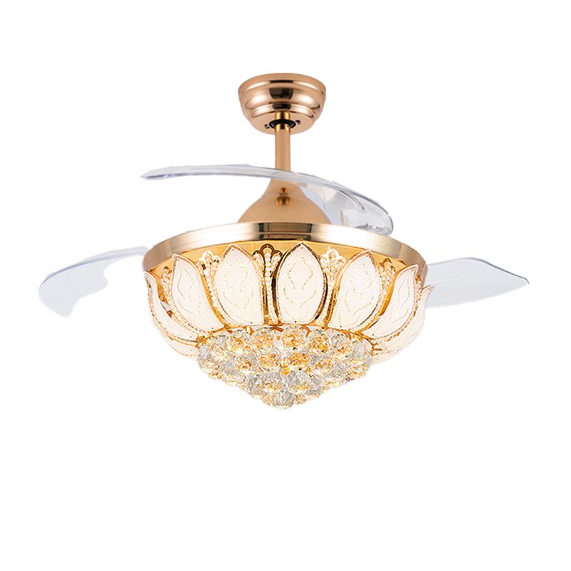 Modern LED Fan Lighting Fixture Crystal Gyroscopic Ceiling Fan in Gold