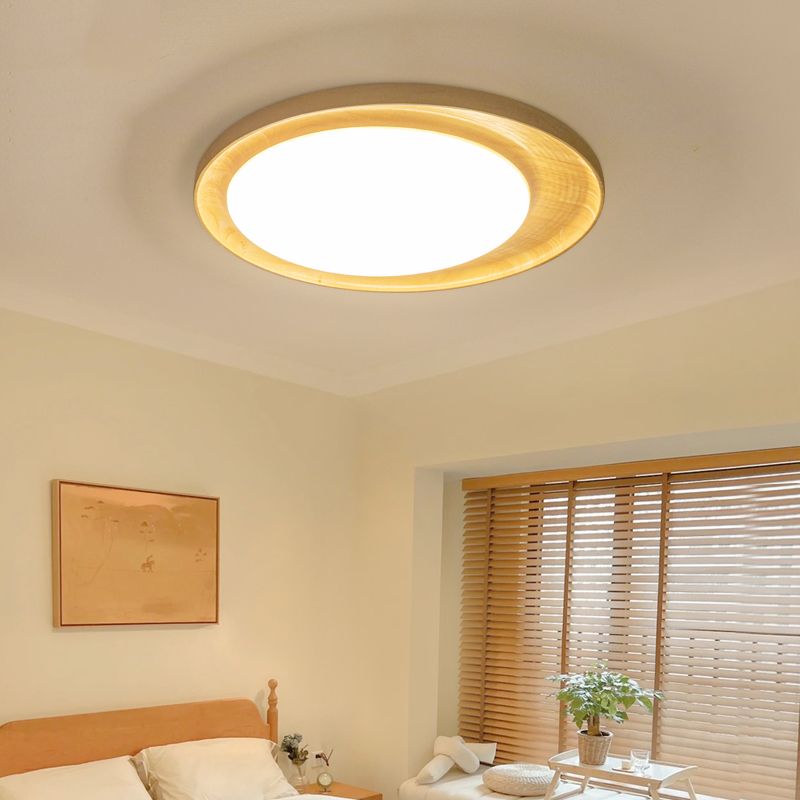 Modern Style Circle Shape Flush Mount 1 Light Wood Ceiling Light for Bedroom