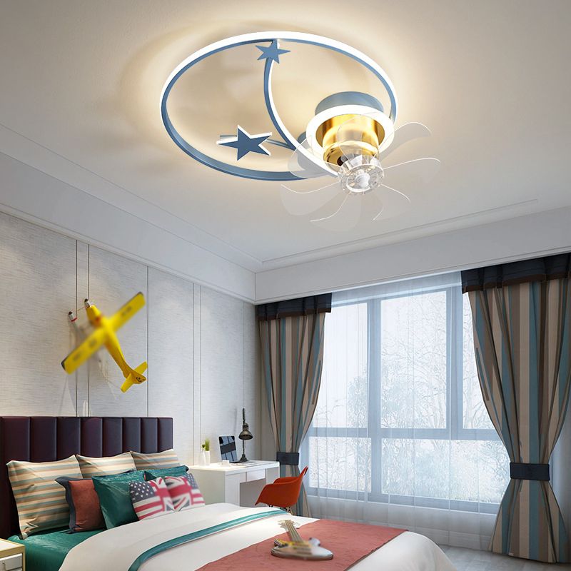 7-Blade Star Ceiling Fan Modernism Polish Finish LED Fan with Light for Foyer