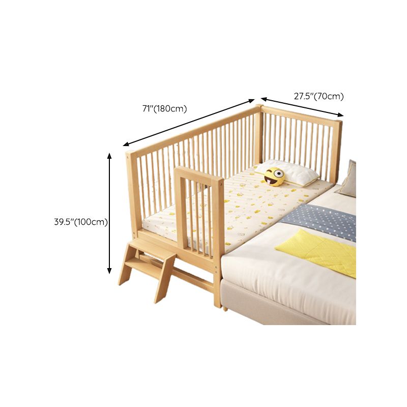 Scandinavian Wood Baby Crib with Guardrail and Mattress, Light Wood Crib