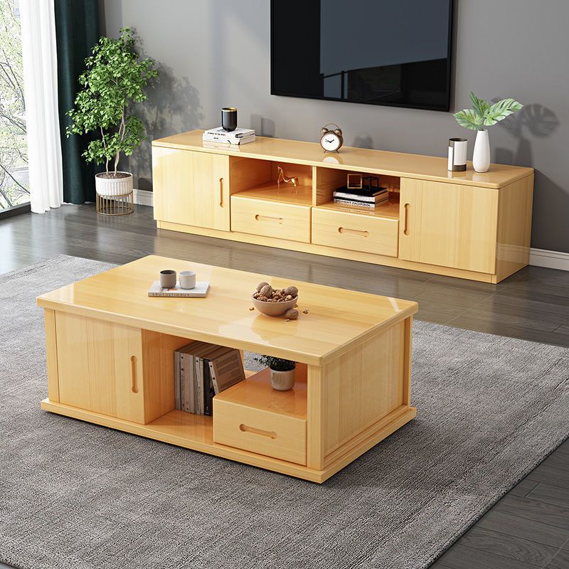 Traditional TV Stand 13.78" D Wooden TV Console with Drawers and 2-Door