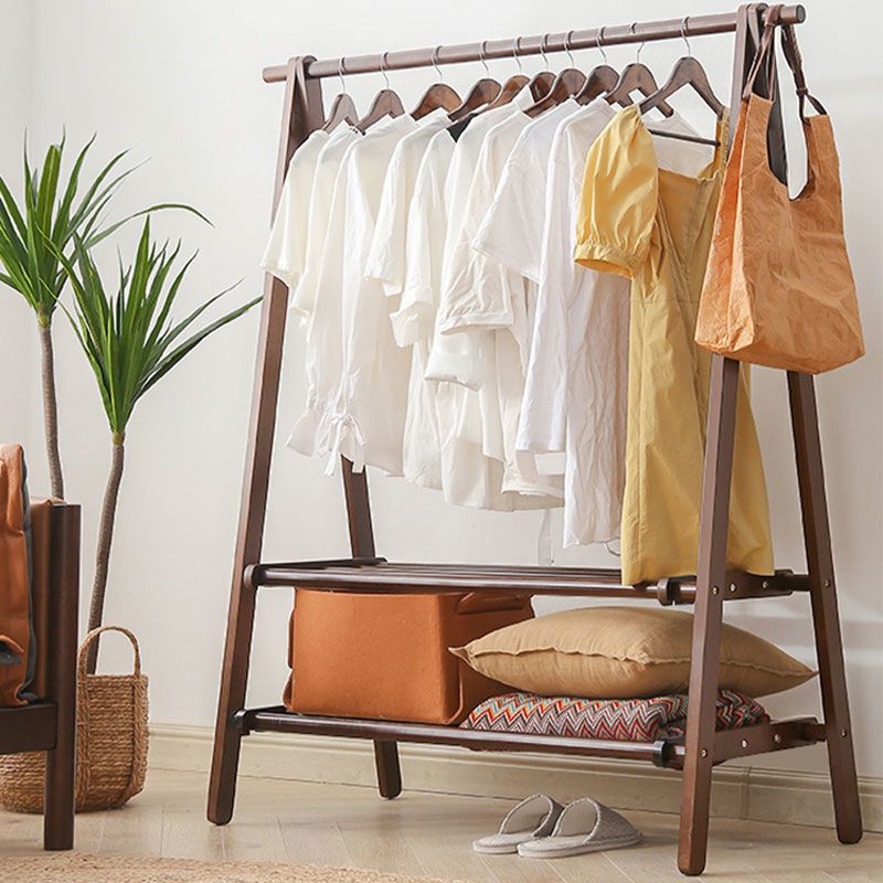 Modern Coat Rack Free Standing Wooden Coat Rack with Double Storage Shelving