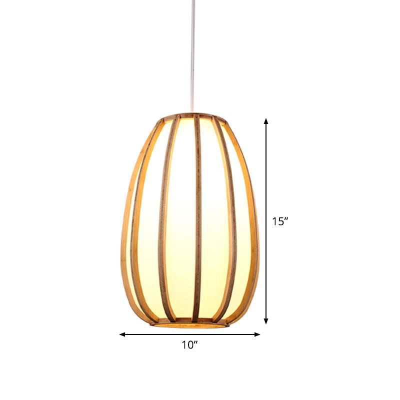 BEIGE Teachrop Hanging Light Asian 1 Bulb Wood Imposto a sospensione per la sala da pranzo