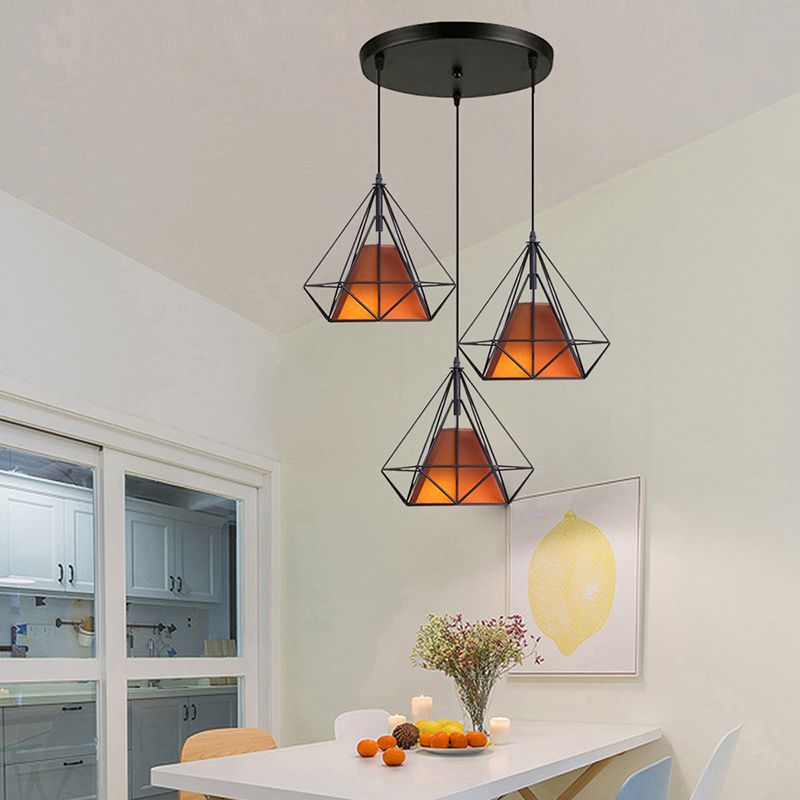 3-Lights Geometric Multi Pendant Light Fixture Industrial Metal Multi-Pendant