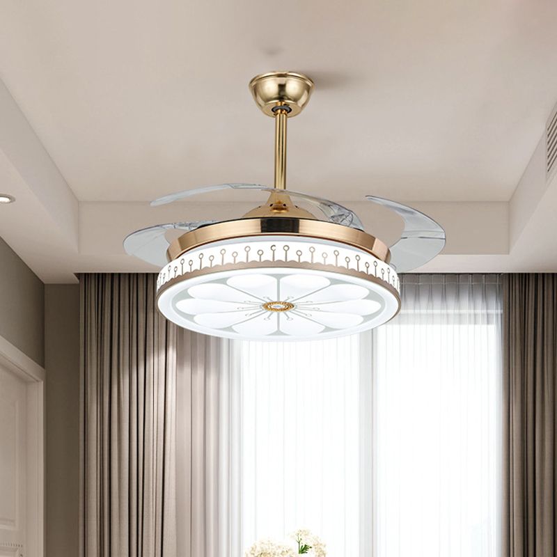 Circle Dining Room Semi Flush Contemporary Acryl LED 42 "W Gold 4 Blades Hangdoekventilator Licht, externe/wandbesturing/frequentieconversie en afstandsbediening