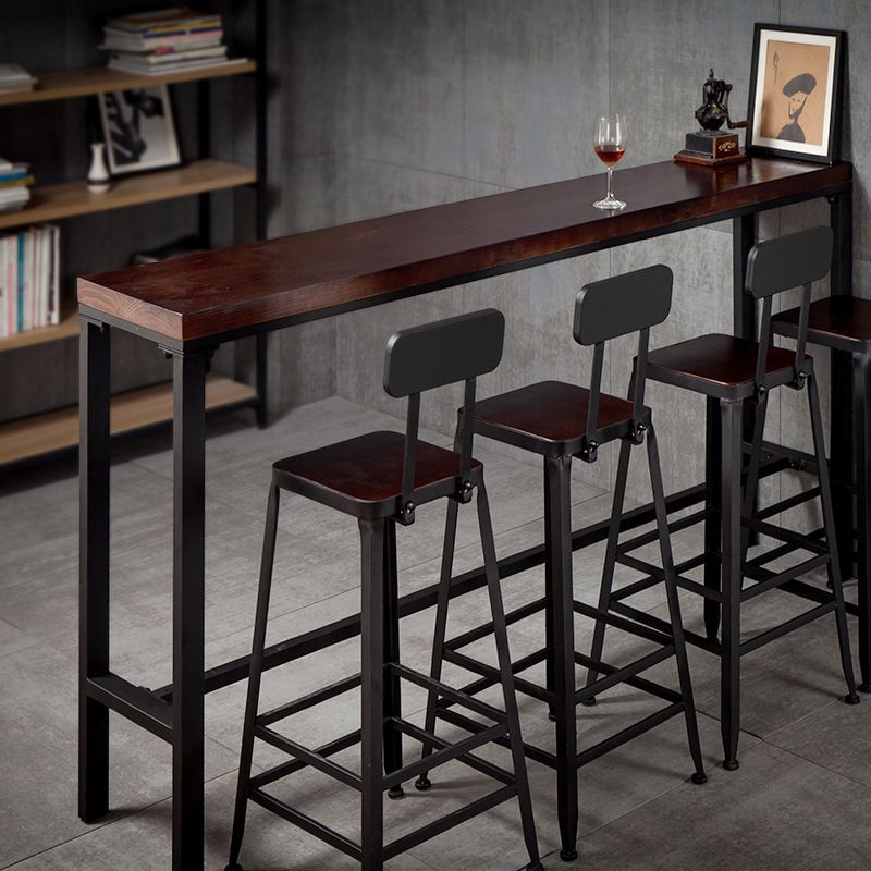 Solid Wood Bar Dining Table Industrial Bar Table with Trestle Base in Black