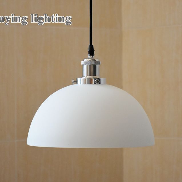 Cream Glass Dome Pendant Fixture Industrial Single-Bulb Diner Hanging Ceiling Light