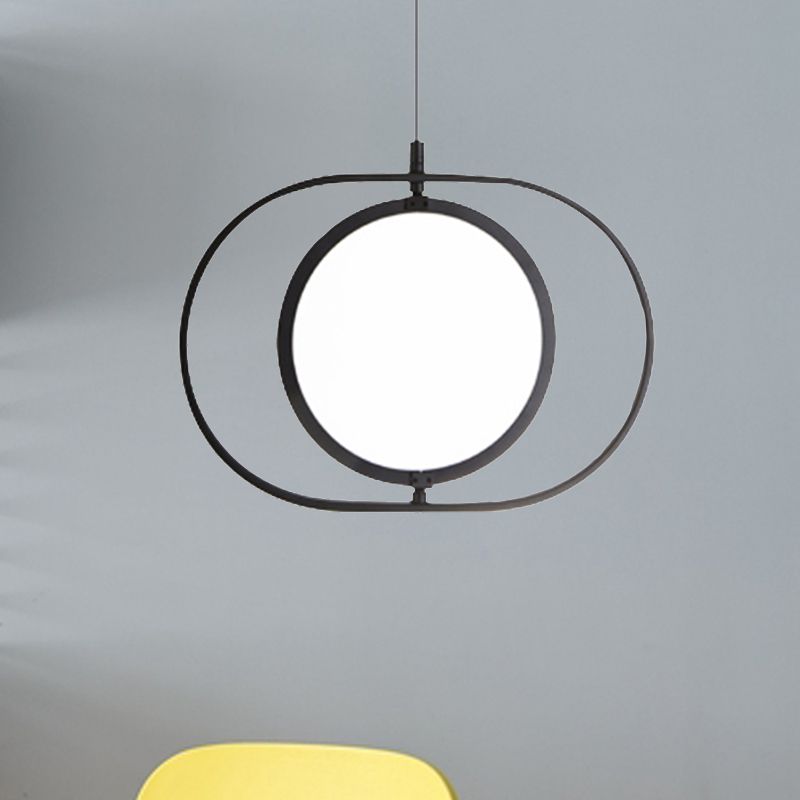 Oval Suspension Ceiling Light Simplicity Metal LED Black Pendant Light, Horizontal/Vertical