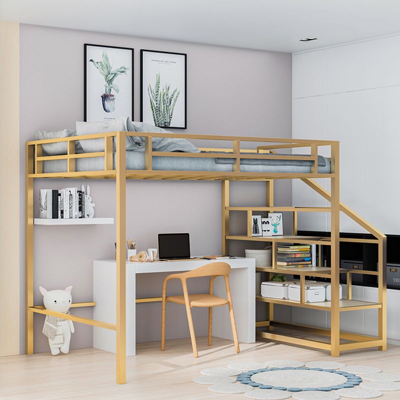 Contemporary Loft Bed with Staircase and Guardrail and Shelves