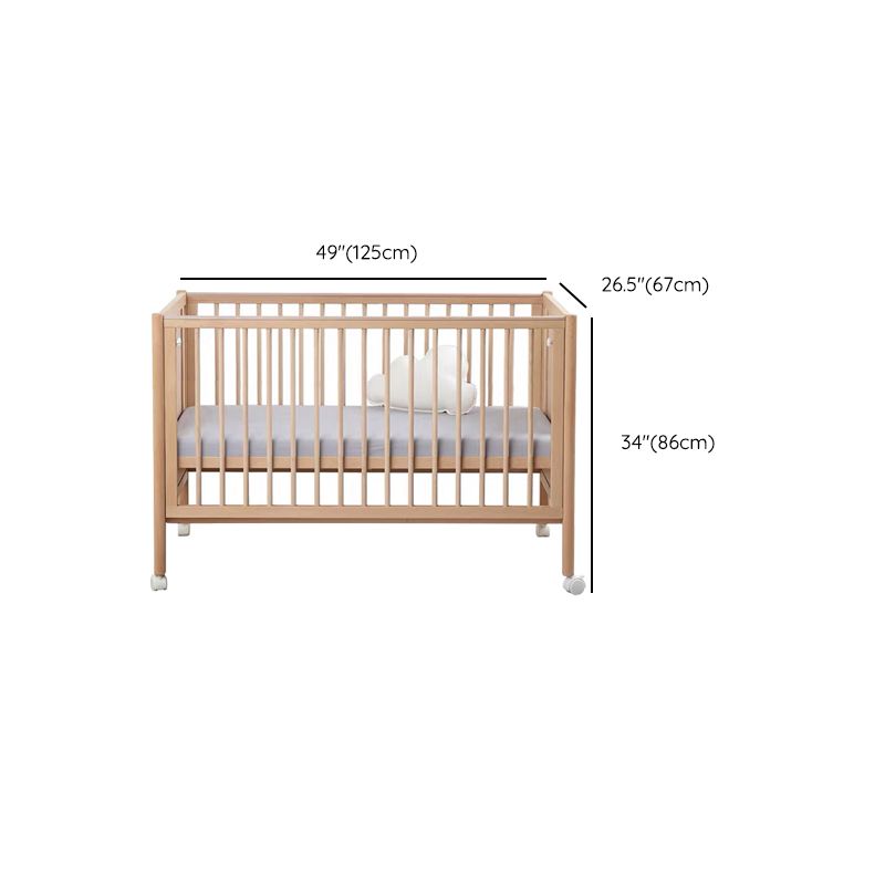 Farmhouse / Country Crib with Casters/Wheels Beech Light Wood Nursery Crib