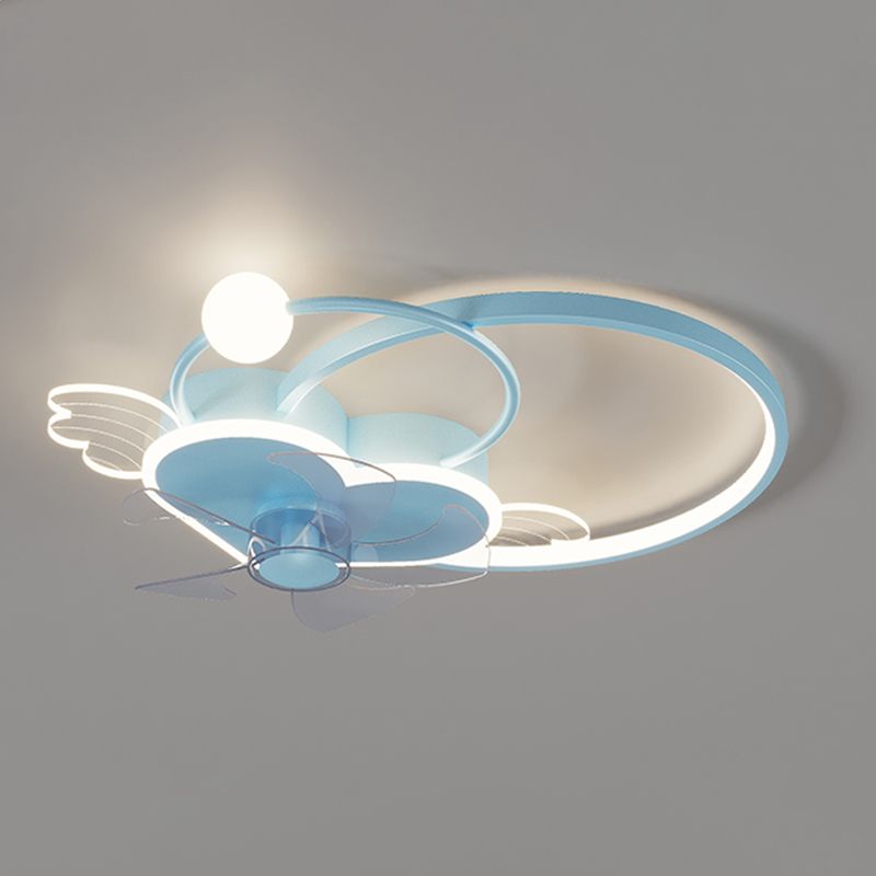 Heart and Halo Ring Shaped Ceiling Fan Cartoon Acrylic Bedroom LED Semi Flush Light