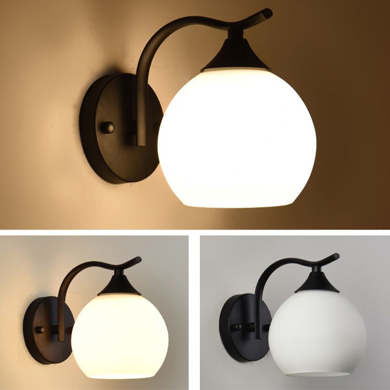 Contemporary Simplicity Globe Wall Mount Lighting Milk Glass Wall Mounted Light Fixture for Bedroom