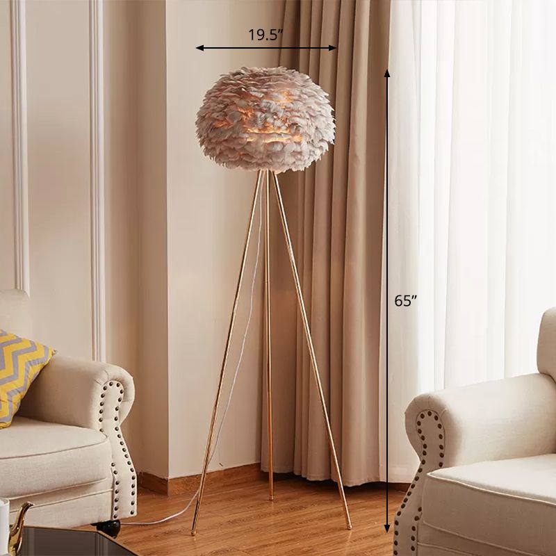 Globe Floor Standing Light Nordic Feather 1-Light Tripod Floor Lamp for Living Room