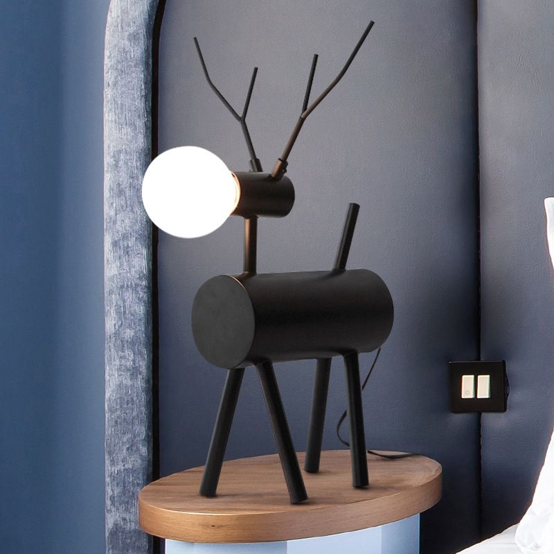 Deer Bedroom Table Light Metal 1 Bulb Creative Nightstand Lamp in Black with Plug In Cord