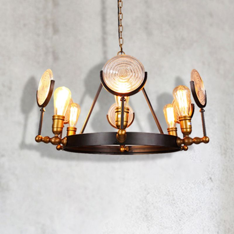 Round Clear Textured Glass Chandelier Lighting Industrial 6/8 Light Dining Room Pendant Lighting in Brass