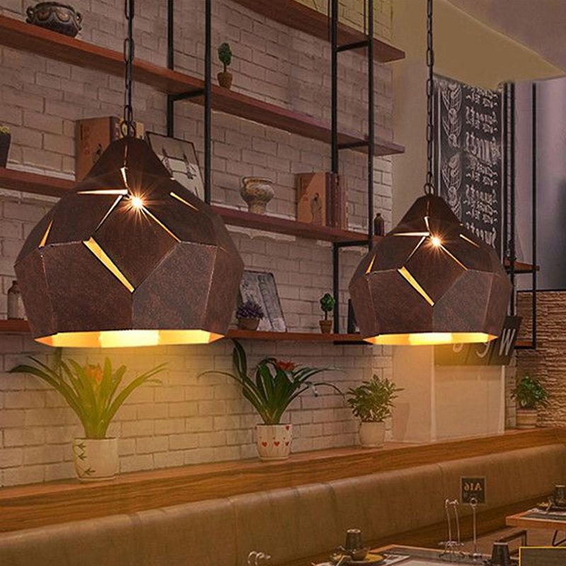 Wrought Iron Dome Hanging Ceiling Lamp Industrial Loft 1 Light Pendant Lamp in Rust for Restaurant