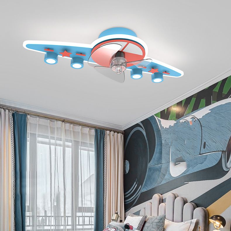 Metal Ceiling Fan Light Minimalist Kids Bedroom LED Ceiling Mounted Fan Light