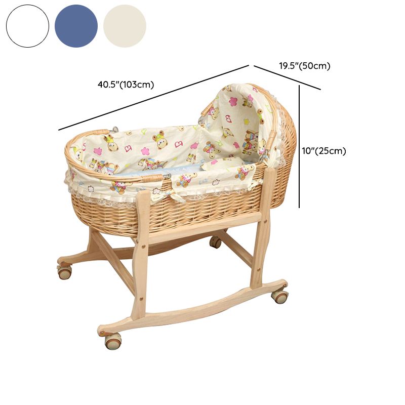 Traditional Wood Nursery Crib Oval Wicker Moses Basket in Natural