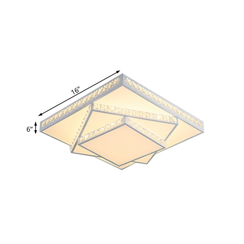 Square Ceiling Lamp Modern Acrylic LED White Flush Mount Lighting in White/3 Color Light, 16"/19.5"/23.5" Wide