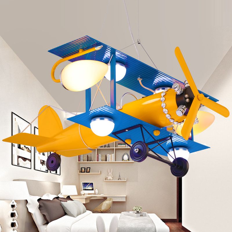 Metal Airplane Pendant Lighting Fixture Kids Yellow Hanging Pendant Light for Bedroom