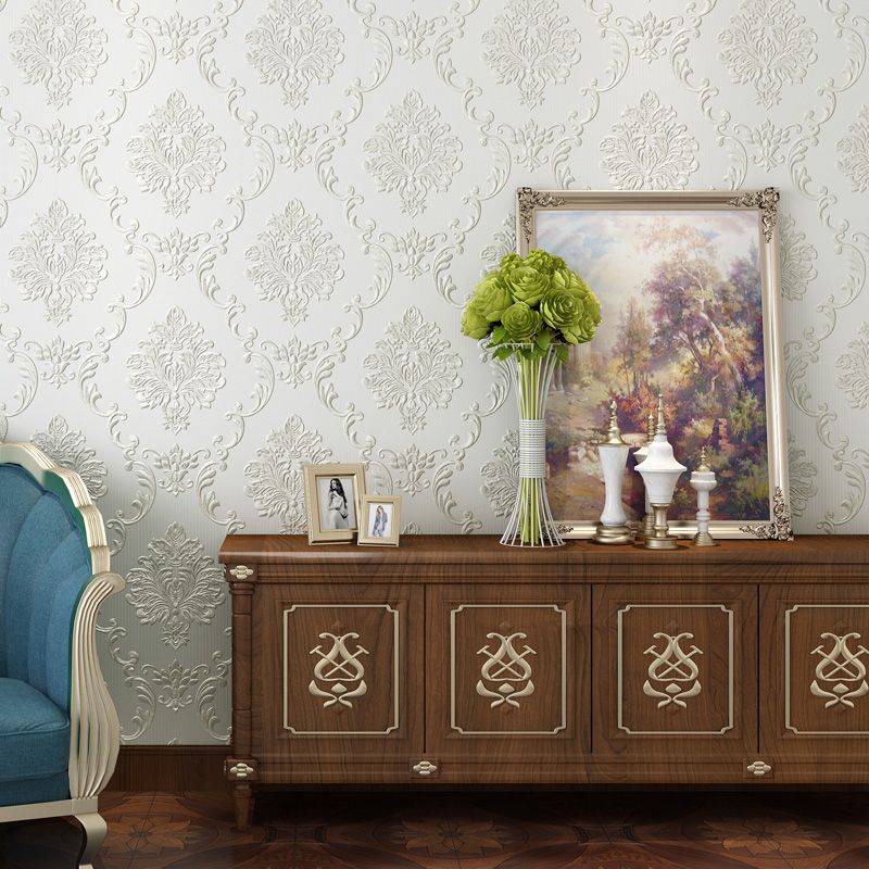 Adhesive European Damask Wallpaper Embossed Removable Pastel Color Wall Decor for Living Room